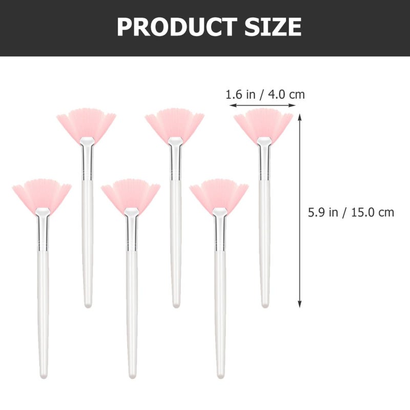 6pcs Pink Long Handle Fan-shaped Soft Facial Brush Set for Makeup and Face Mask Application, Highlighter Brush for Skin Care and Blush Powder Use - Image 2