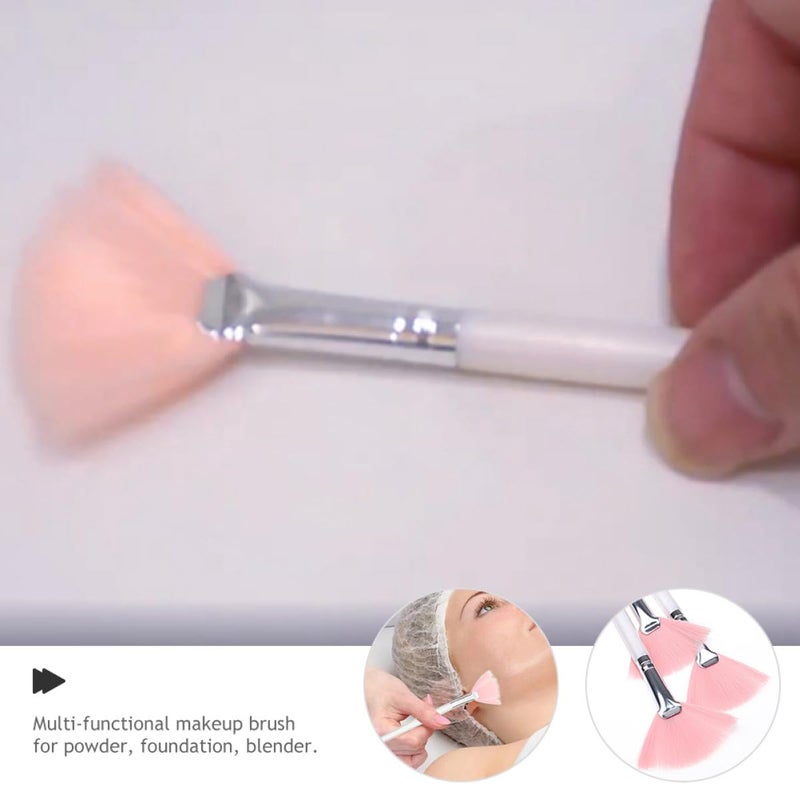 6pcs Pink Long Handle Fan-shaped Soft Facial Brush Set for Makeup and Face Mask Application, Highlighter Brush for Skin Care and Blush Powder Use - Image 4