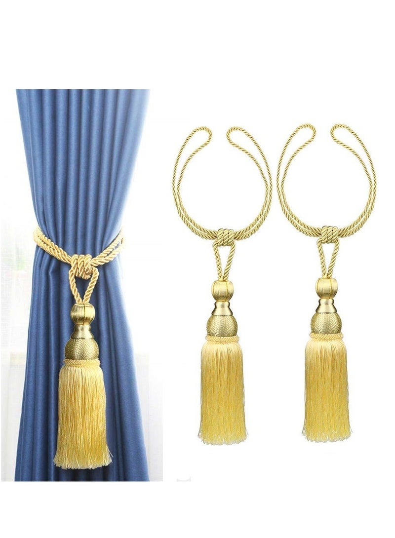 Captaintech Mesh Ball Tassel Curtain Tiebacks, 2Pcs Antique Tassels Holdbacks Living Tassel Ball Rope, Handmade Braided Rope Decorative Drape Tie Backs for Home and Office Window Drapery (Gold) - Image 1