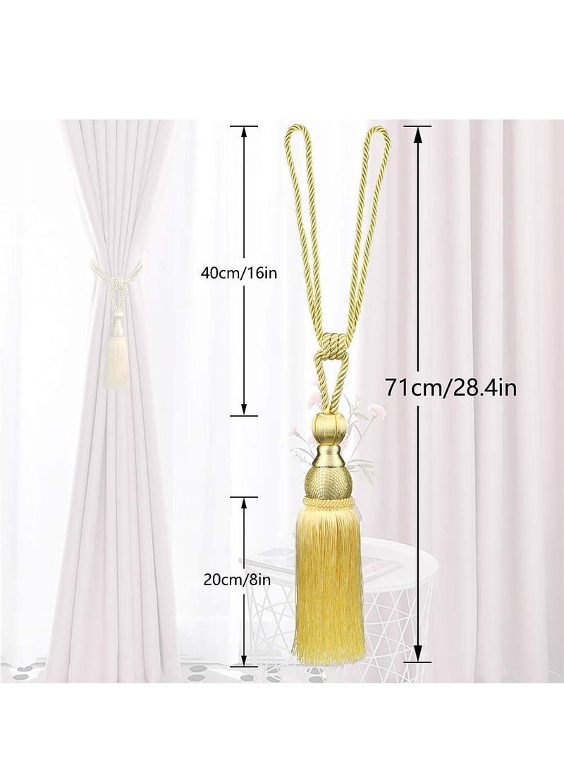 Captaintech Mesh Ball Tassel Curtain Tiebacks, 2Pcs Antique Tassels Holdbacks Living Tassel Ball Rope, Handmade Braided Rope Decorative Drape Tie Backs for Home and Office Window Drapery (Gold) - Image 2