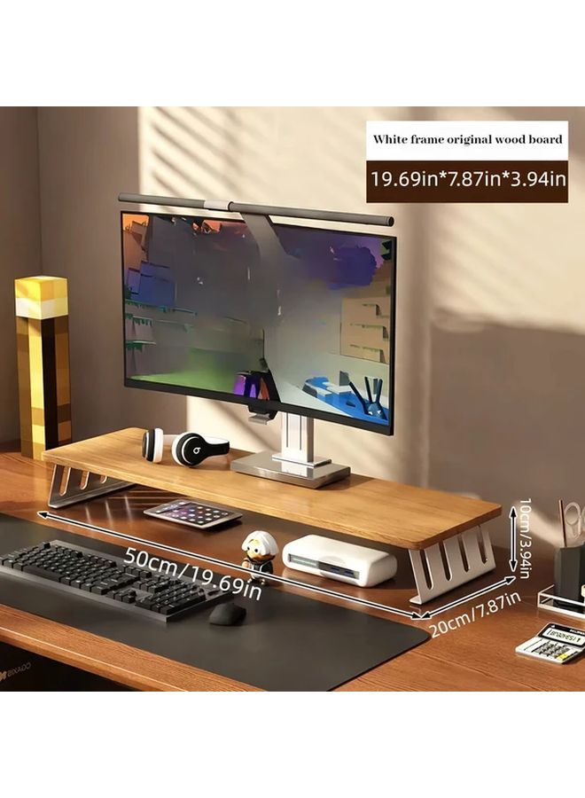 Ergonomic Wood Monitor Stand Riser 50cm Wide L Shaped Dual Screen Desk Shelf - Image 1