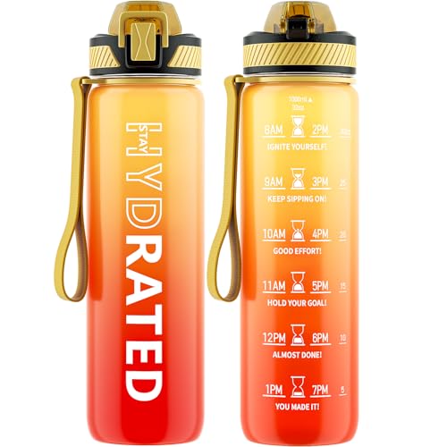 QLUR Water Bottle with Straw, 32oz Motivational Water Bottles with Time Marker to Drink, Tritan BPA Free, 1L Sports Water Bottle with Carry Strap LeakProof for Women Gym Fitness Outdoor (1 Pack) - Image 1