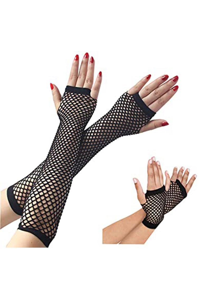 SYOSI 80s Fishnet Gloves for Women and Girls in Theme Party Costume Accessories Black Punk Goth Lady Disco Dance Costume Fingerless Mesh Fancy Dress Accessory Accessories1 Pair  - Image 1