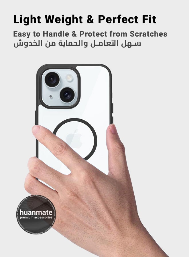 huanmate iPhone 15 MagSafe Case Clear With Black Edges - High-Grade Strong Magnets, Wireless Charging Compatible, Shockproof, Anti-Scratch Ultra Slim Magnetic Cover for Apple iPhone 15  - Image 3