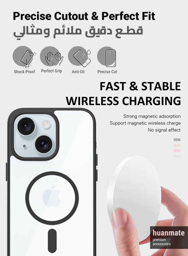 huanmate iPhone 15 MagSafe Case Clear With Black Edges - High-Grade Strong Magnets, Wireless Charging Compatible, Shockproof, Anti-Scratch Ultra Slim Magnetic Cover for Apple iPhone 15  - Image 2