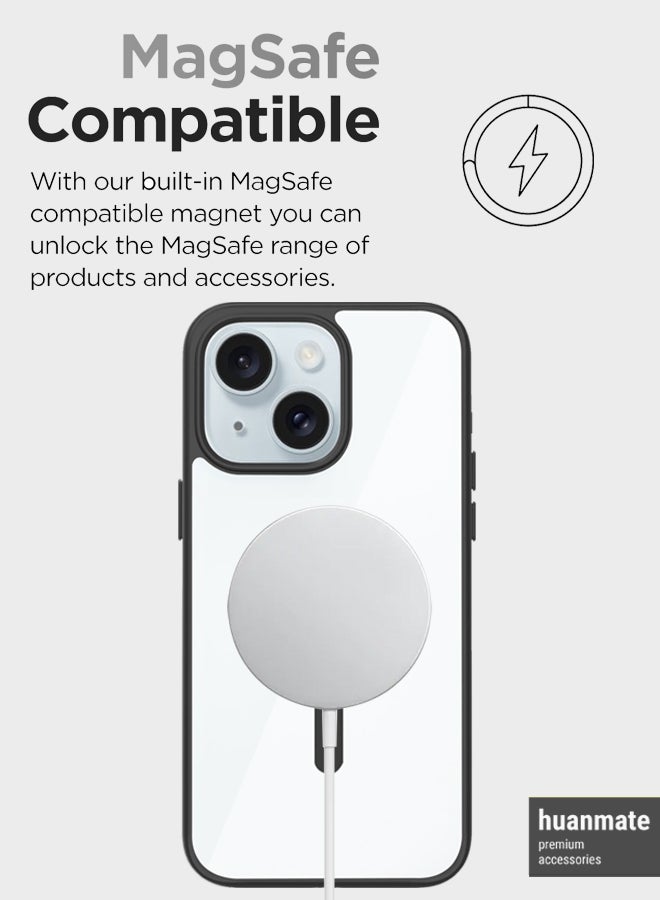 huanmate iPhone 15 MagSafe Case Clear With Black Edges - High-Grade Strong Magnets, Wireless Charging Compatible, Shockproof, Anti-Scratch Ultra Slim Magnetic Cover for Apple iPhone 15  - Image 5