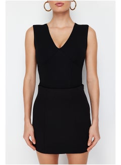 trendyol Black V Neck Snap Knitted Bodysuit TWOSS24BD00007  - Image 4