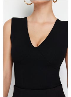 trendyol Black V Neck Snap Knitted Bodysuit TWOSS24BD00007  - Image 5