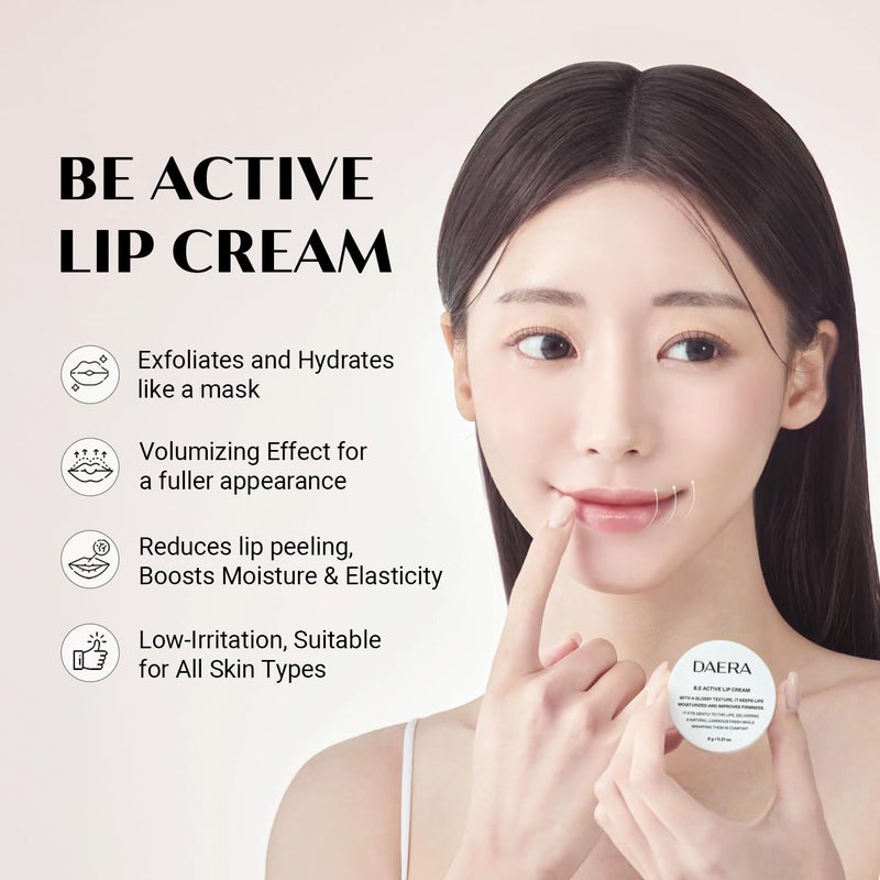 Daera B.E Active Lip Cream 6g, Hydrating, Moisturizing & Plumping Korean Overnight Sleeping Mask for Dry Lips, Glossy Finish, Natural Ingredients, Non-Irritating, Gentle for Sensitive Skin - Image 2