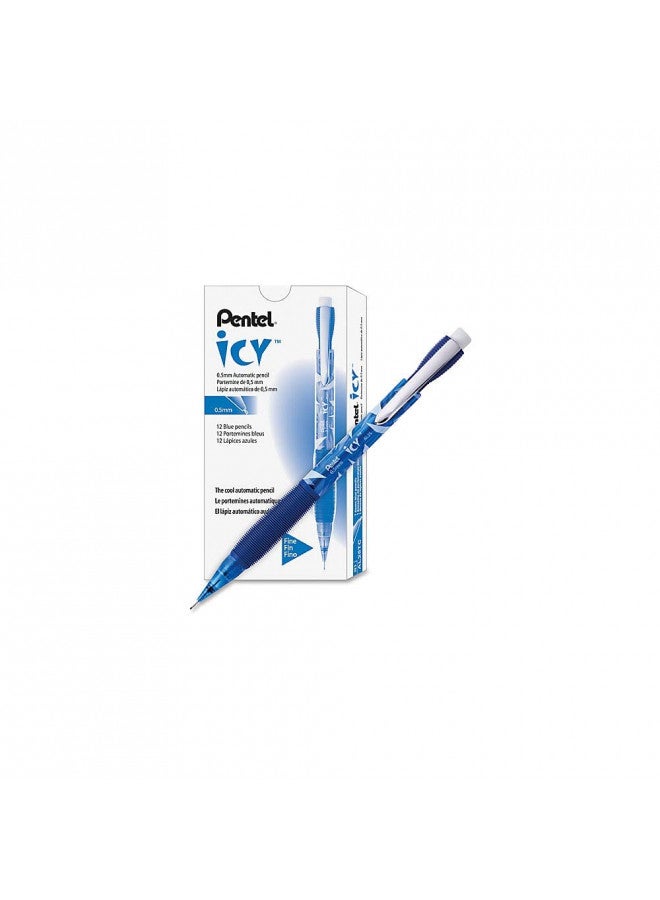 Pentel Icy Automatic Pencil, 0.50 mm, Transparent Blue Barrel, Box of 12 (AL25TC) - Image 1