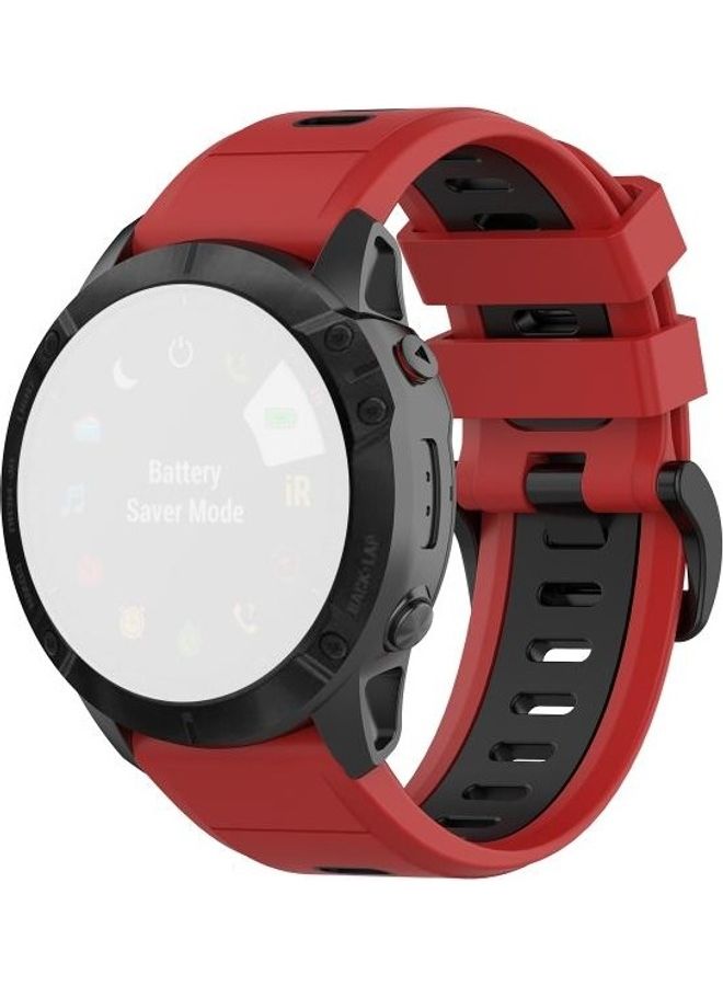 BGM Silicone Two Colour Strap For Garmin Fenix 6X Red - Image 1