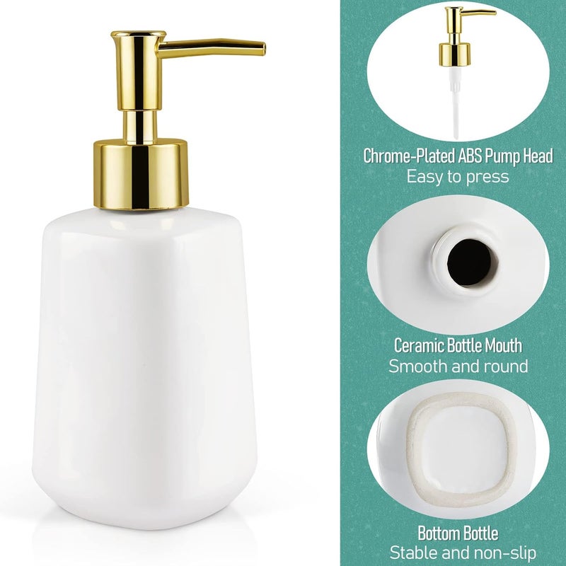 Natheeph Dish Soap Dispenser, Hand Soap Dispenser Ceramic Bottle, Refillable Liquid Great for Kitchen Dish Soap, Hand Soap, Essential Oil & Lotion (Bright White) - Image 3