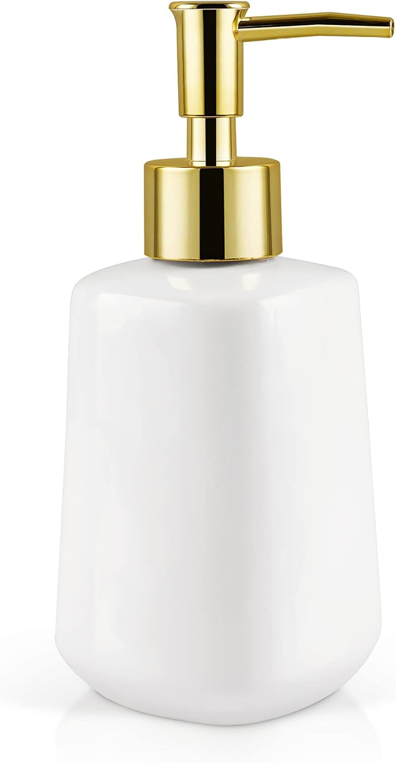 Natheeph Dish Soap Dispenser, Hand Soap Dispenser Ceramic Bottle, Refillable Liquid Great for Kitchen Dish Soap, Hand Soap, Essential Oil & Lotion (Bright White) - Image 1