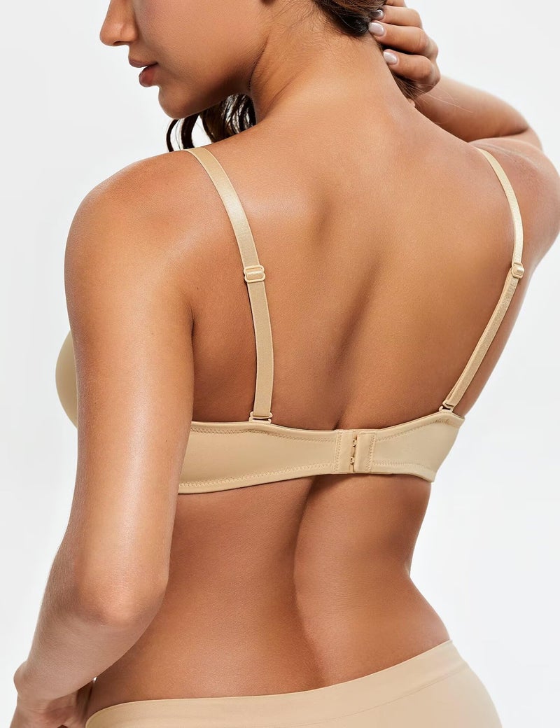 Wingslove Women's Push Up Bra Deep V Plunge Underwire T-Shirt Bra Multiway 2 Cups Up(Nude,34C) - Image 3