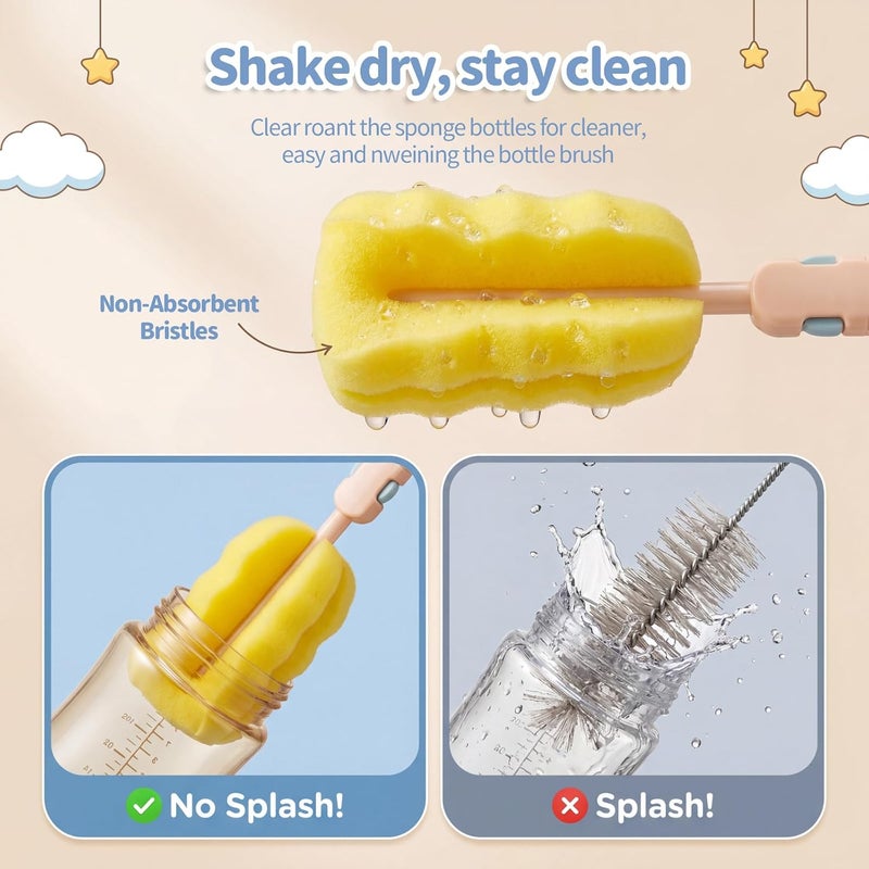 UREVO 6 Pack Baby Bottle Cleaning Brushes Set with Nipple Cleaner and Long Handle - Image 4
