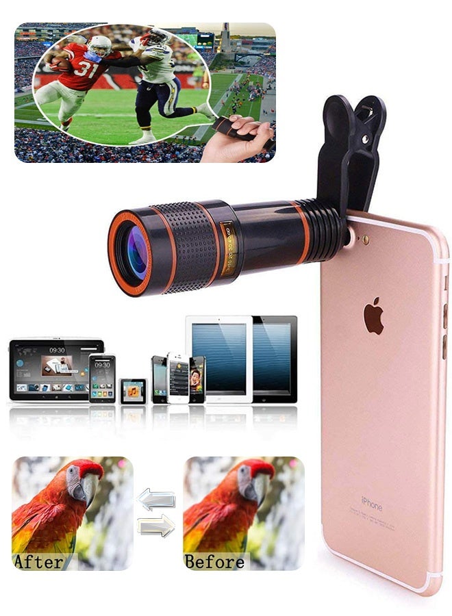 Photon عدسة كاميرا الهاتف المحمول، عدسة مقربة 12X مع مشبك عالمي على عدسة عالية الدقة، لأجهزة iPhone وSamsung وAndroid والهواتف الذكية وما إلى ذلك - Image 1