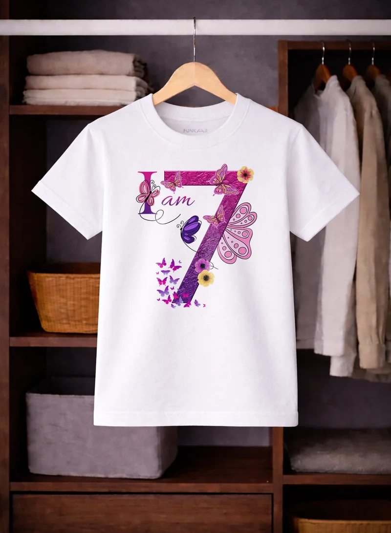 Funkaar Funkaar Birthday Girl, 7th Year Butterfly Birthday Graphic Print T-Shirt