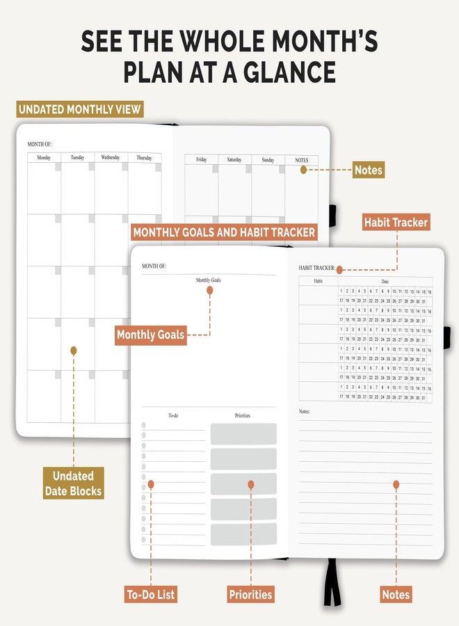 Decorably 240 Pages Gold Foil Monthly & Weekly Undated College Student Planner with Stickers, 6x8.6in Leatherette Hardcover with Goals, Priorities, to-dos, Habit Tracker & Notes - Home, School, Office - Image 3