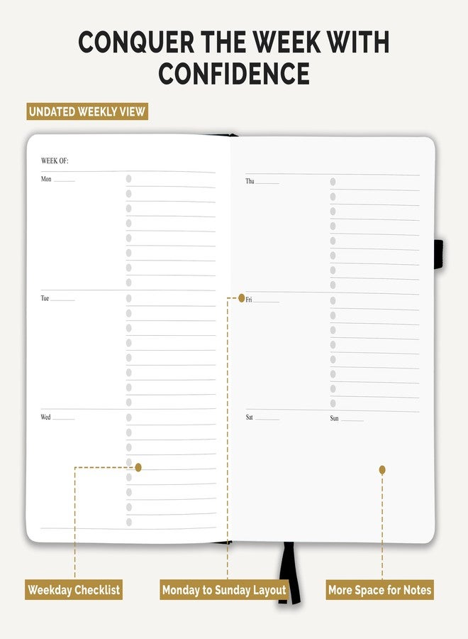 Decorably 240 Pages Gold Foil Monthly & Weekly Undated College Student Planner with Stickers, 6x8.6in Leatherette Hardcover with Goals, Priorities, to-dos, Habit Tracker & Notes - Home, School, Office - Image 4