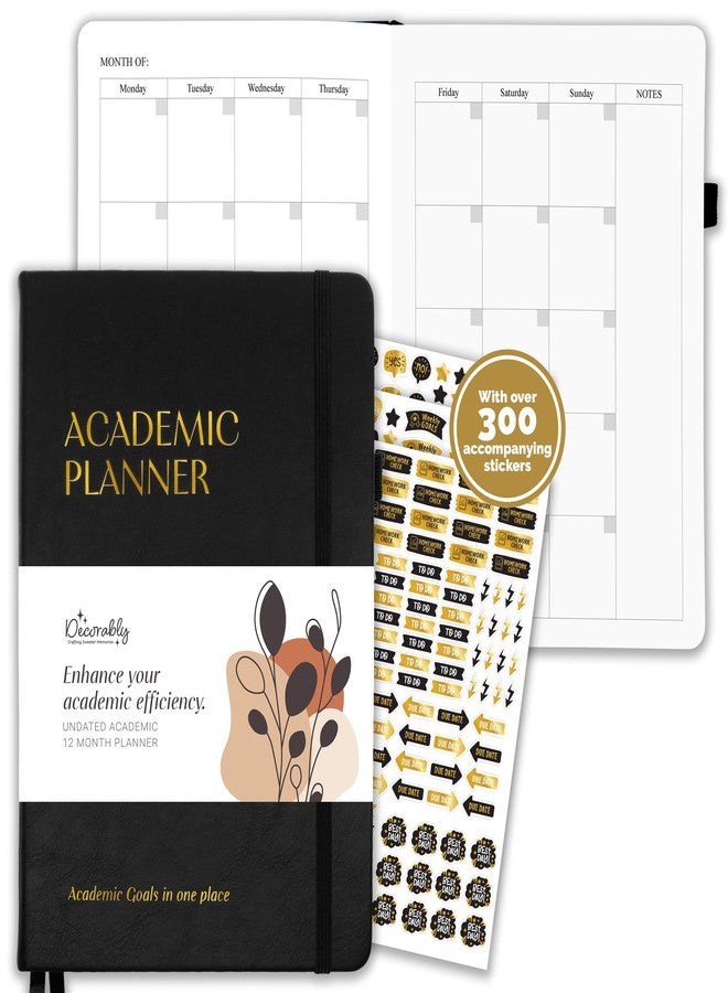 Decorably 240 Pages Gold Foil Monthly & Weekly Undated College Student Planner with Stickers, 6x8.6in Leatherette Hardcover with Goals, Priorities, to-dos, Habit Tracker & Notes - Home, School, Office - Image 1