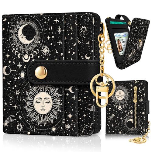 Jogjam Sun and Moon Rfid Women Wallet, Small Slim Thin Credit Card Wallet, PU Leather Bifold Cash Zipper Coin Pocket ID Window for Female Ladies Teen Girls Girly - Image 1