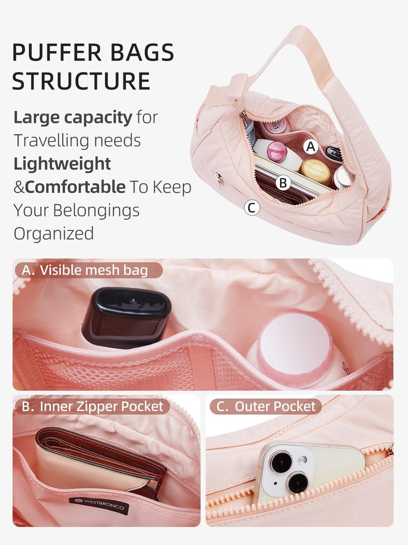 WESTBRONCO Small Puffer Crescent Shoulder Bag for Women, Nylon Quilted Shoulder Purses, Puffy Handbags with Adjustable Strap - Image 4