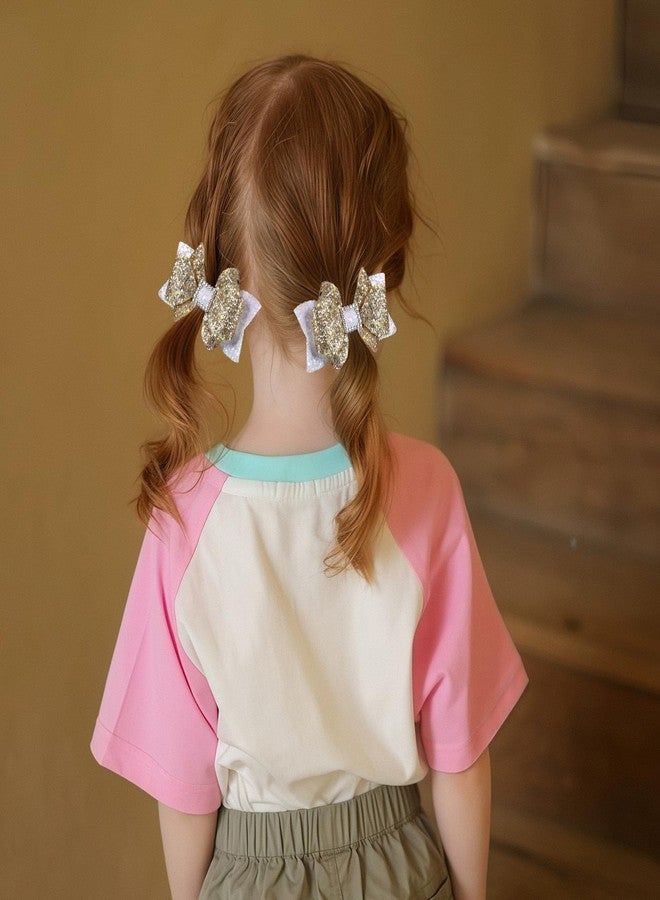 melyde Glitter Hair Bow Clips 3.5 Inch Sweet Hairpins Girls Teens Kids Sparkly Hair Accessories for School Birthday Holiday Party Decor, White&Gold - Image 3