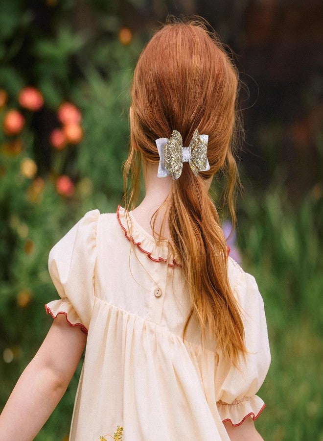 melyde Glitter Hair Bow Clips 3.5 Inch Sweet Hairpins Girls Teens Kids Sparkly Hair Accessories for School Birthday Holiday Party Decor, White&Gold - Image 4
