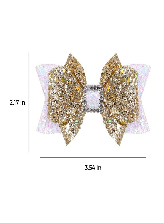 melyde Glitter Hair Bow Clips 3.5 Inch Sweet Hairpins Girls Teens Kids Sparkly Hair Accessories for School Birthday Holiday Party Decor, White&Gold - Image 5