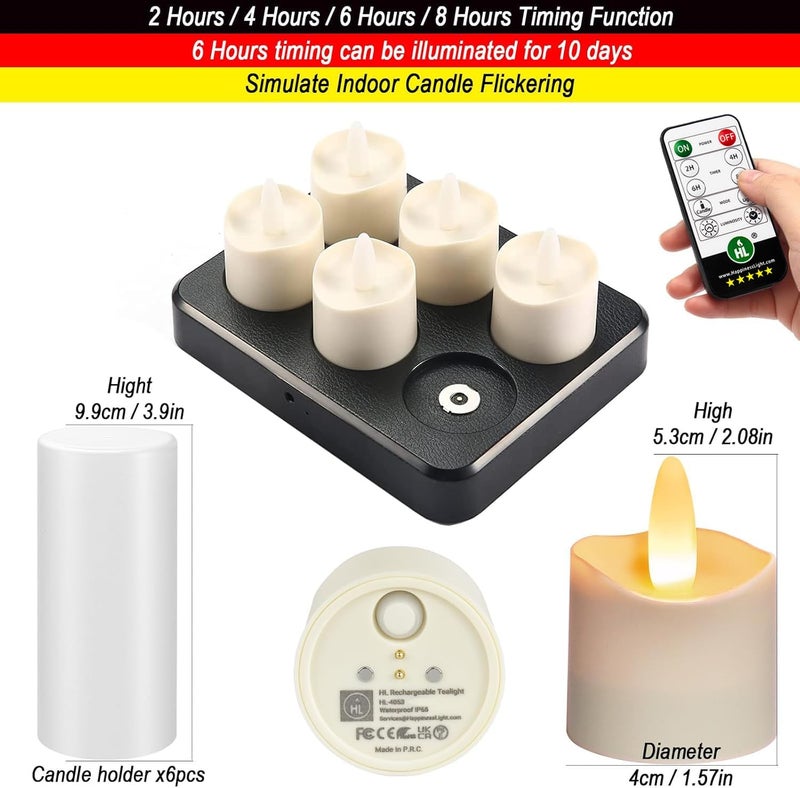HL Flameless Candles with Remote Timer, 100+Hours Rechargeable Waterproof Outdoor Candles Tea Lights with Charging Base, Warm White LED Votive Floating Tealights for Festival Wedding Party Decor-6pc - Image 2