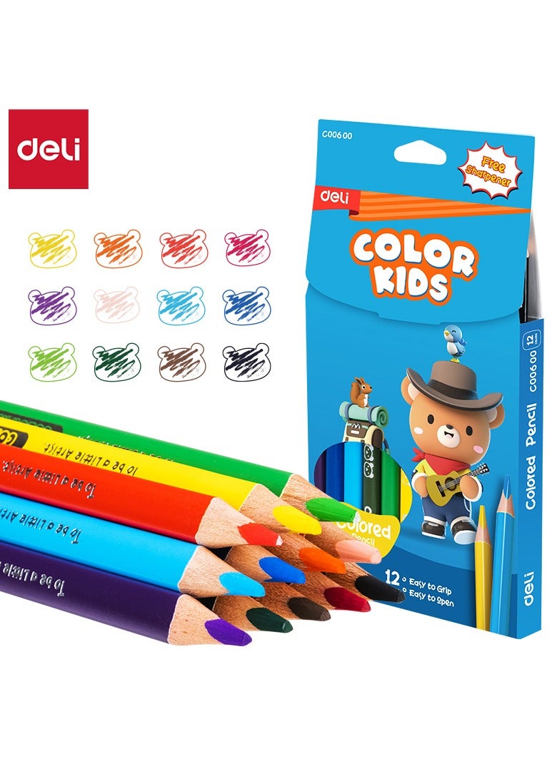 Deli EC00600 COLOR KIDS Jumbo Colored Pencils, 12 Colors, 5mm Lead, Pre-Sharpened, Triangular Barrel for Kids - Image 1