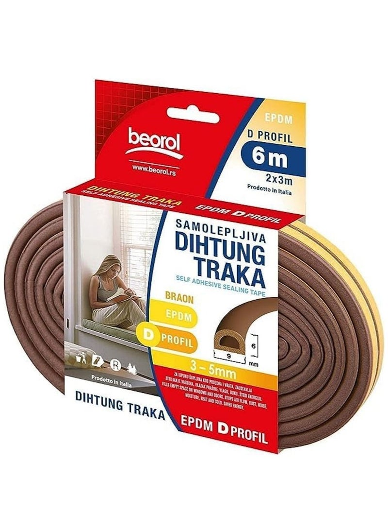 Beorol RACO Beorol Sealing Tape Self Adhesive 'D' Profile Brown 2 X 3Mtrs DBE6. - Image 1