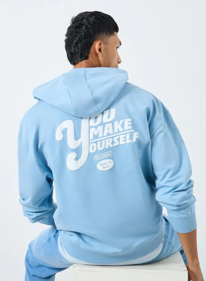 Styli Styli Light Blue Graphic Print Oversized Hoodie