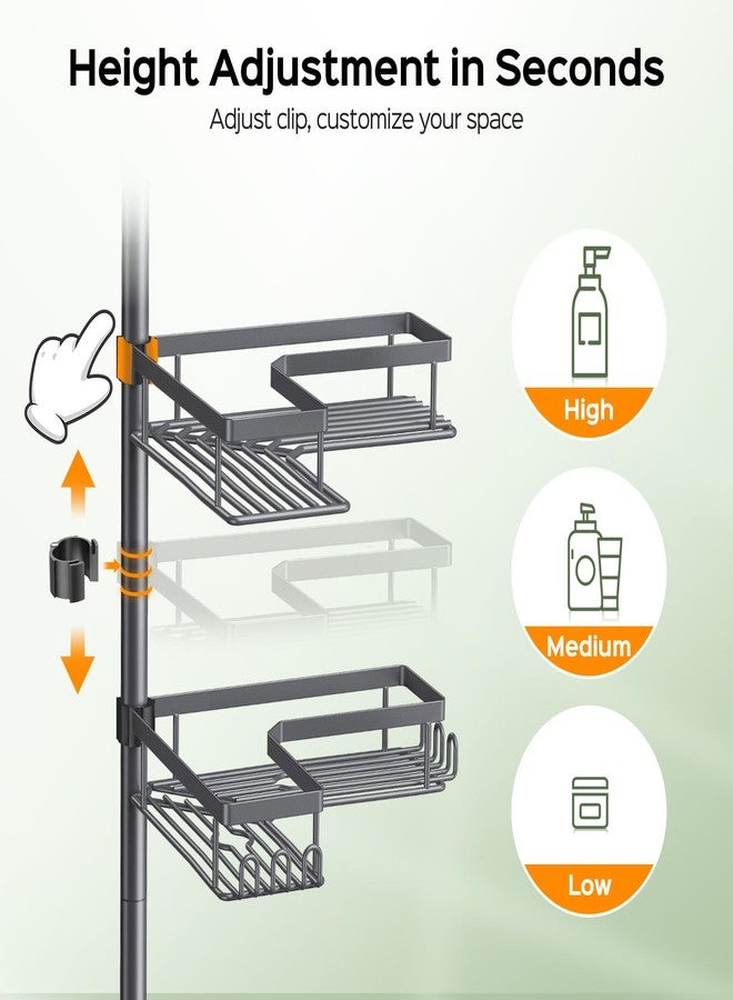 HAMITOR Corner Shower Caddy Tension Pole: 4-Tier Rustproof Bathroom Shampoo Organizer Shelf with Soap Holder - No-Drill Adjustable Standing Tension Pole Rack for Family - 47-123 Inch Gray - Image 4