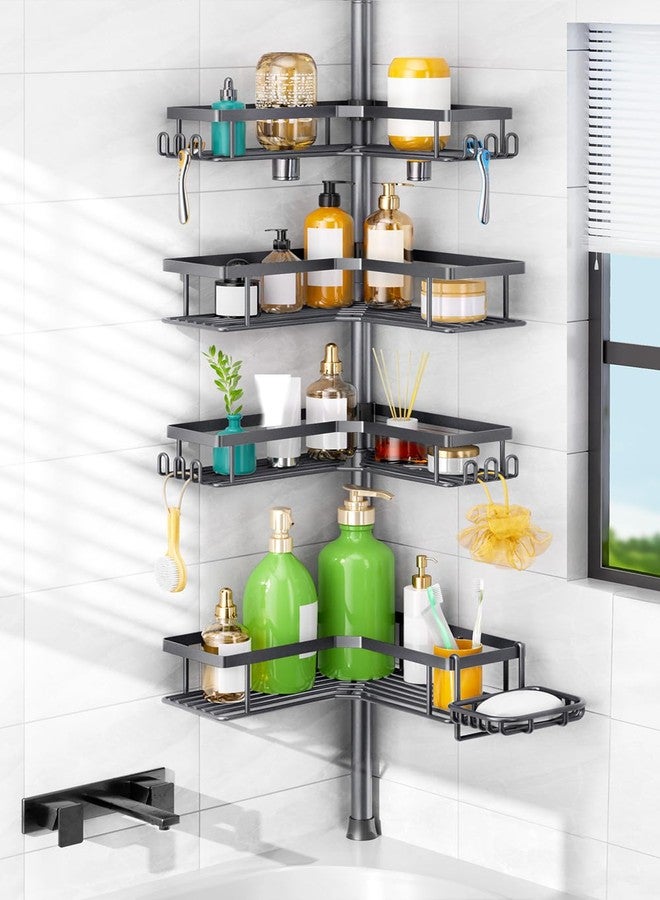 HAMITOR Corner Shower Caddy Tension Pole: 4-Tier Rustproof Bathroom Shampoo Organizer Shelf with Soap Holder - No-Drill Adjustable Standing Tension Pole Rack for Family - 47-123 Inch Gray - Image 1