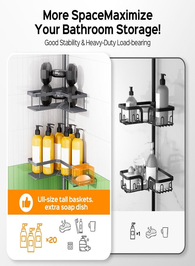 HAMITOR Corner Shower Caddy Tension Pole: 4-Tier Rustproof Bathroom Shampoo Organizer Shelf with Soap Holder - No-Drill Adjustable Standing Tension Pole Rack for Family - 47-123 Inch Gray - Image 5