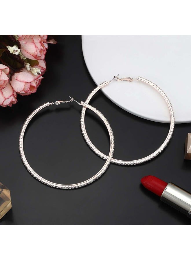 BSJELL Big Hoop Earrings Set of 3 Large Rhinestone Hoop Earrings Gold/Rose Gold/Silver Plated Fashion Bridal Wedding Jewelry For Women (3 Pairs) - Image 5