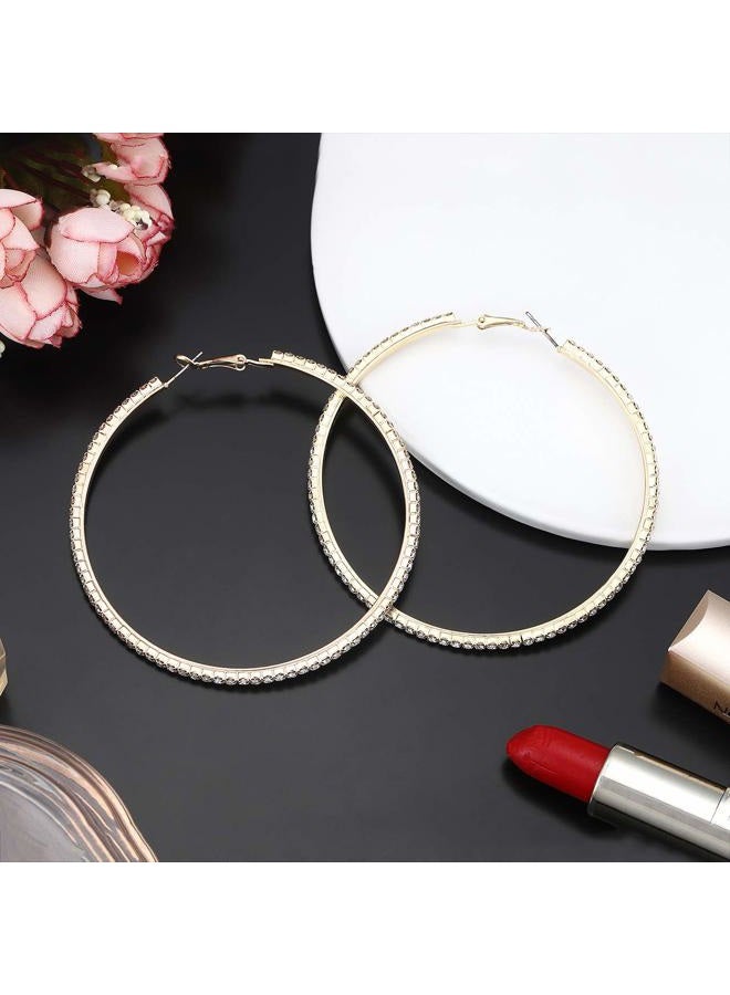 BSJELL Big Hoop Earrings Set of 3 Large Rhinestone Hoop Earrings Gold/Rose Gold/Silver Plated Fashion Bridal Wedding Jewelry For Women (3 Pairs) - Image 3