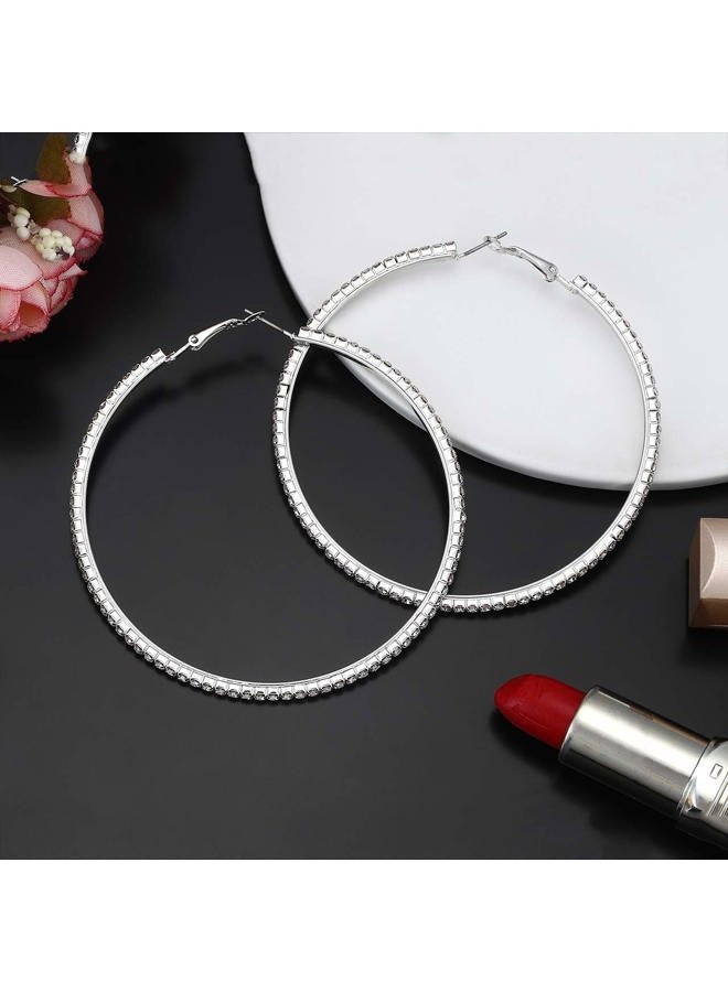 BSJELL Big Hoop Earrings Set of 3 Large Rhinestone Hoop Earrings Gold/Rose Gold/Silver Plated Fashion Bridal Wedding Jewelry For Women (3 Pairs) - Image 4