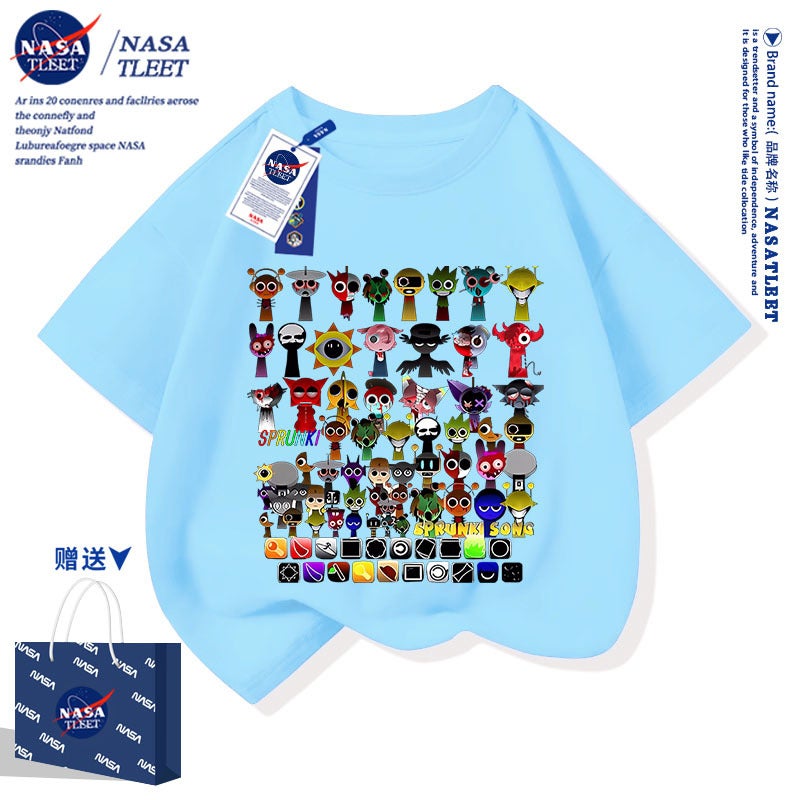 Nasa Joint Sprunki Rhythm Box Surrounding Clothes Children'S Short-Sleeved T-Shirt Boys And Girls Pure Cotton T-Shirt Summer - Image 1