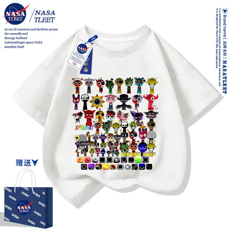 Nasa Joint Sprunki Rhythm Box Surrounding Clothes Children'S Short-Sleeved T-Shirt Boys And Girls Pure Cotton T-Shirt Summer - Image 3