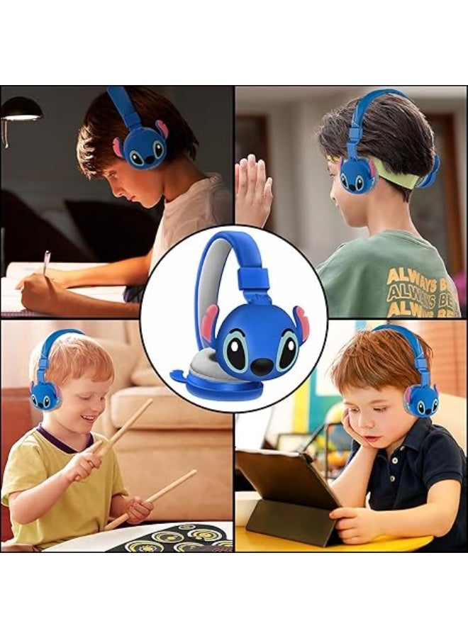 Stitch Factory Mall سماعات بلوتوث لاسلكية بنمط Blue Stitch للأطفال ، سماعات رأس قابلة للطي للأطفال مع تقليل الضوضاء ، مناسبة لسماعات الرأس الاستريو للأطفال لبطاقات TF والهواتف المحمولة والأجهزة اللوحية（سماعات أذن قابلة للطي، بدون علبة تغليف） - Image 3