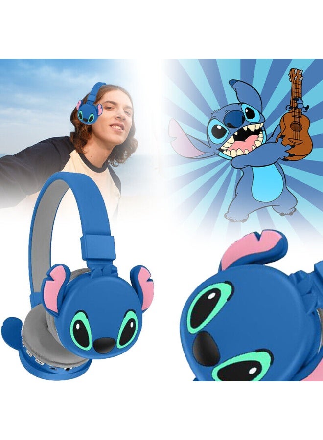 Stitch Factory Mall سماعات بلوتوث لاسلكية بنمط Blue Stitch للأطفال ، سماعات رأس قابلة للطي للأطفال مع تقليل الضوضاء ، مناسبة لسماعات الرأس الاستريو للأطفال لبطاقات TF والهواتف المحمولة والأجهزة اللوحية（سماعات أذن قابلة للطي، بدون علبة تغليف） - Image 5