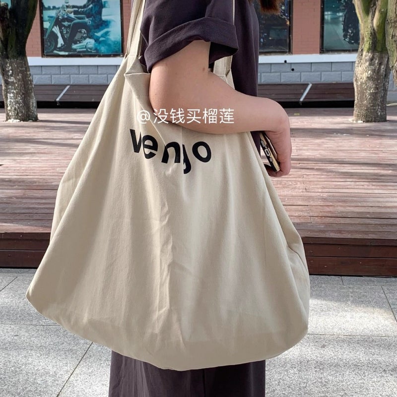 Women's Canvas Shoulder Tote Bag with Letter Print - Image 2