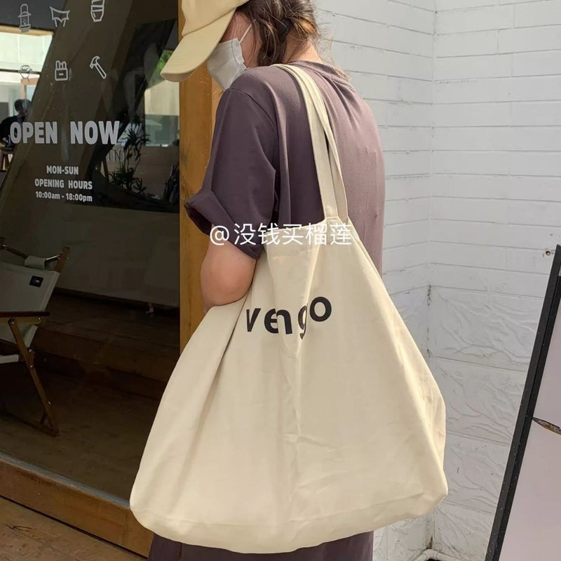 Women's Canvas Shoulder Tote Bag with Letter Print - Image 1