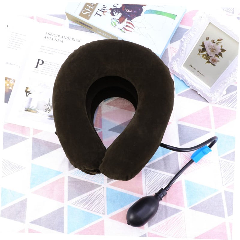 Healeved 1Pc Neck Traction Device Neck Puller Neck Stretcher Neck Spondylosis Pillow Inflatable Neck Cushion Neck Cushion Mssager Portable Winder Neck Pad Coffee - Image 4
