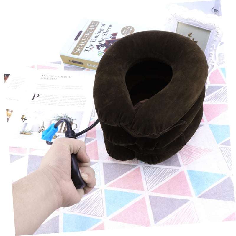 Healeved 1Pc Neck Traction Device Neck Puller Neck Stretcher Neck Spondylosis Pillow Inflatable Neck Cushion Neck Cushion Mssager Portable Winder Neck Pad Coffee - Image 2