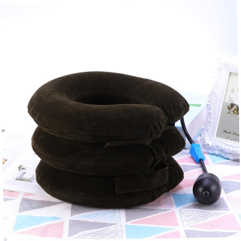 Healeved 1Pc Neck Traction Device Neck Puller Neck Stretcher Neck Spondylosis Pillow Inflatable Neck Cushion Neck Cushion Mssager Portable Winder Neck Pad Coffee - Image 3