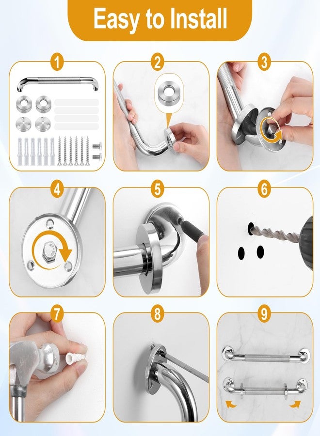 Fertoriy 3 Packs Shower Grab Bars for Bathroom, 2 x 16 Inch & 1 x 12 Inch Safety Handicap Grab Bars for Wall, Anti-Slip Shower Handles for Elderly, Seniors, Disabled, Shower Handrails for Bathtub Toilet - Image 5