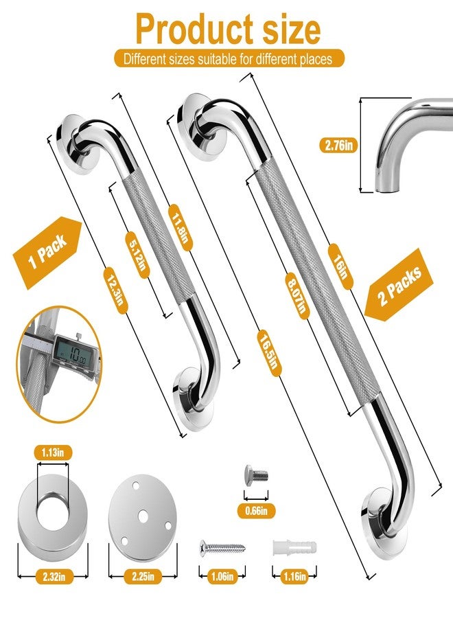 Fertoriy 3 Packs Shower Grab Bars for Bathroom, 2 x 16 Inch & 1 x 12 Inch Safety Handicap Grab Bars for Wall, Anti-Slip Shower Handles for Elderly, Seniors, Disabled, Shower Handrails for Bathtub Toilet - Image 2